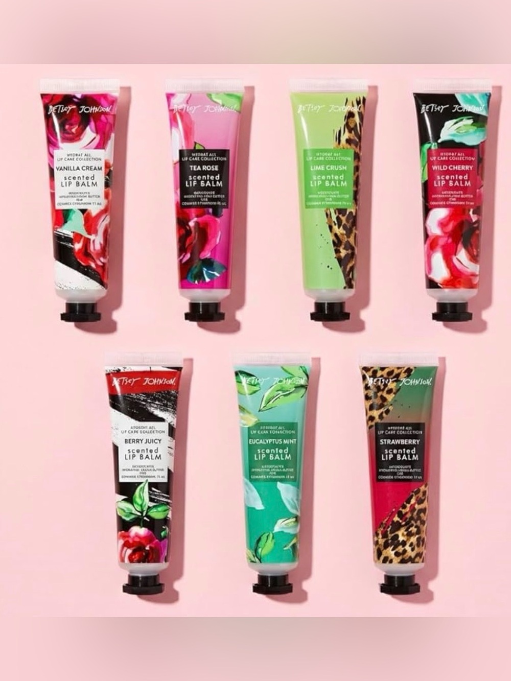 Betsey Johnson 7 Lip Balm Box Set Hydrating w/Argan Oil & Shea Butter